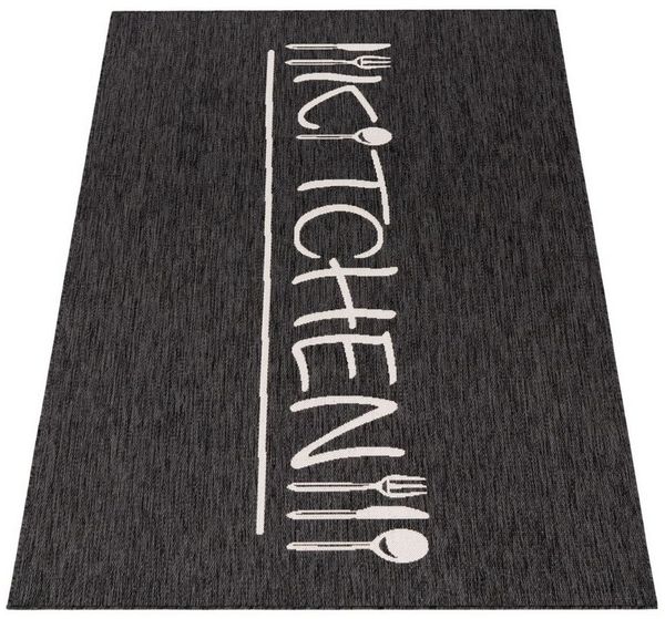 KADIMA DESIGN Teppich Schriftzug Wohnzimmer schmutzabweisend Teppich Kurzflor, Läufer, Höhe: 4 mm, 100% Polypropylen,Läufer, 60x100, Anthrazit