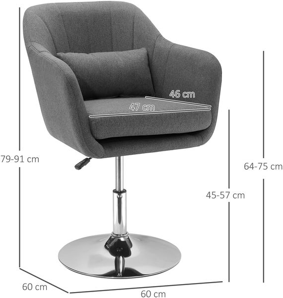 Drehstuhl aus Polyester, höhenverstellbar & 360° drehbar, 60x60x79-91 cm, Dunkelgrau Bild 2