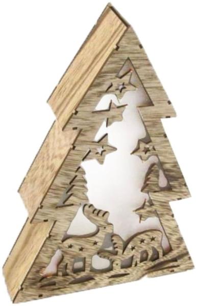 LED Tischleuchte, Dekotanne, Holz, Rentiere, natur