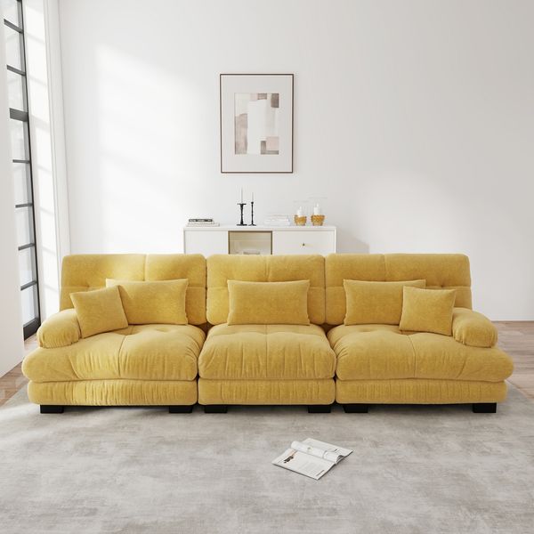 Modulares Ecksofa aus Chenille 313x77x81 cm mit Tiefensitz, gelb