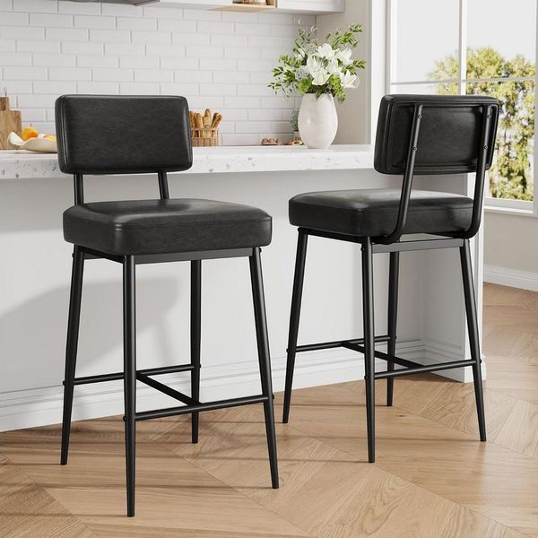 GarveeMore Barhocker 2er-Set mit Rückenlehne und Metallbeinen,Kunstlederbezug 66cm hoch, moderne Polsterhocker für Kücheninsel, Tresen oder Küche