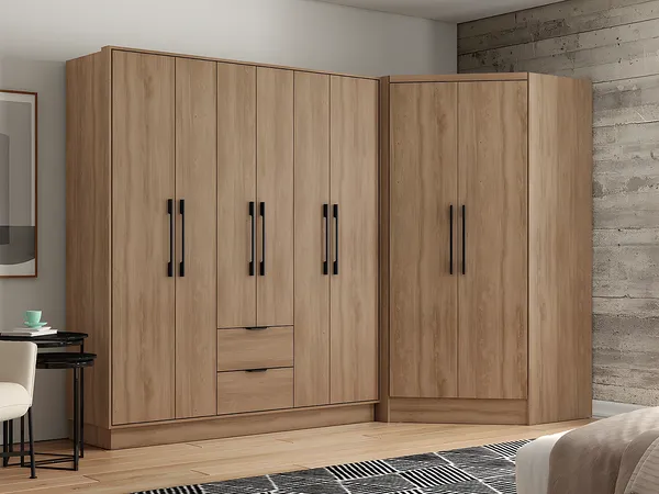Vente-unique - FEOVA Wardrobe and walk-in wardrobe Holz, Platte Beige - B 101,5 cm x H 182 cm x L 263,5 cm
