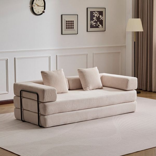 Leawin Sofa 4-in-1 Wohnzimmersofa mit Bettfunktion – faltbares Cord Schlafsofa, Bequemes & modernes Schlafsofa aus Cord – ideal für kleine Räume