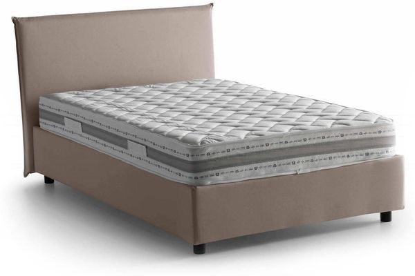 Dmora Doppelbett Alush, Bettkasten mit Stoffbezug, 100 % Made in Italy, Öffnung vorne, inklusive Matratze 120 x 190 cm, taubengrau