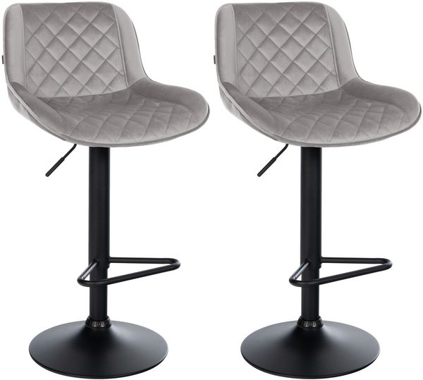 2er Set Barhocker KUHAR - Samt Grau 50x52x84 cm | Barstuhl Höhenverstellbar Mit Lehne Drehbar Tresenhocker Tresenstuhl Kneipenhocker Kneipenstuhl