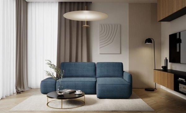 Ecksofa mit Schlaffunktion Sofa LUKA in Stoff Cremona Dunkelblau Ottomane Rechts Bild 1