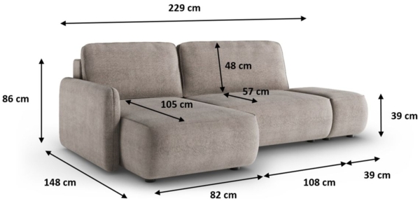 Ecksofa mit Schlaffunktion Sofa LUKA in Stoff Cremona Dunkelblau Ottomane Rechts Bild 4