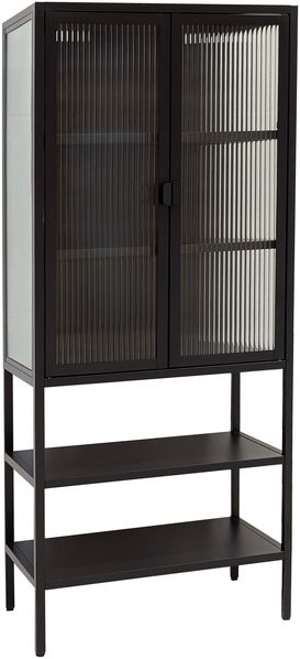 osoltus Vitrine Schrank Riffelglas Stahl cube Schwarz Industrial 146 x 60 cm