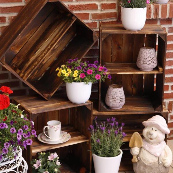 CHICCIE 3 Set Holzkiste im Vintage Look - 50x40cm Geflammt Dunkel Bild 2