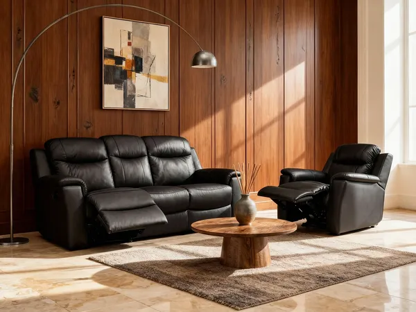Vente-unique - EVASION Sofa and armchair set Leder Schwarz - B 96 cm x H 100 cm x L 205 cm95 cm