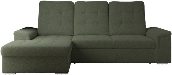 L-förmige Ecksofa mit gesteppter Sitzfläche und Rückenlehne, verstellbare Rückenkissen, Schlaffunktion und Bettkasten - MADRITO - Grün Boucle - linke Seite Bild 4