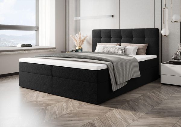 B&B Home 'Sagani' Boxspringbett mit Bettkasten, Bouclé, Schwarz, 180x200 cm