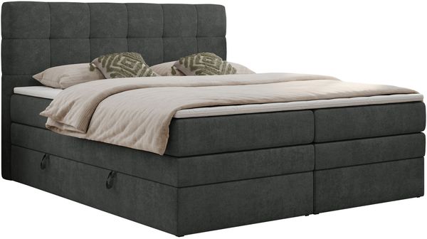 Boxspringbett mit Kopfteil und Topper, Polsterbett - LUKA-KING - 160x200cm - Dunkelgrau Stoff - H4 Bild 3