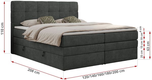Boxspringbett mit Kopfteil und Topper, Polsterbett - LUKA-KING - 160x200cm - Dunkelgrau Stoff - H4 Bild 5