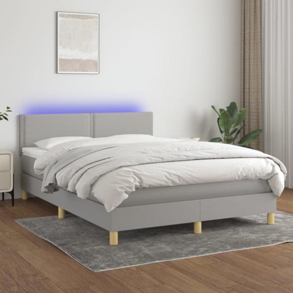 vidaXL Boxspringbett mit Matratze & LED Hellgrau 140x190 cm Stoff 3133629