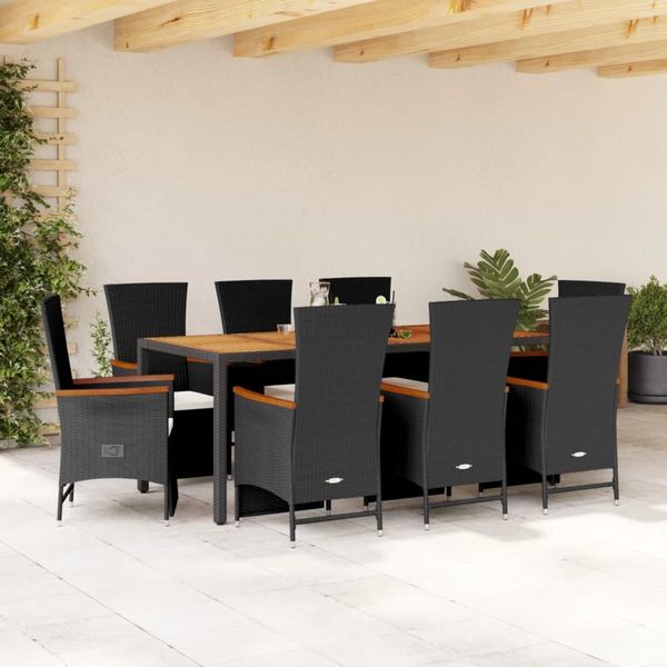 vidaXL 9-tlg. Garten-Essgruppe mit Kissen Schwarz Poly Rattan 3277518