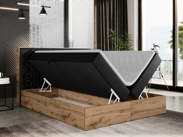 Boxspringbett mit Kopfteil und Topper, Polsterbett - NESSI - 160 x 200 cm - Schwarz Kunstleder - H3 - Topper T25 Bild 2