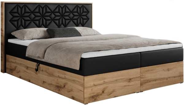 Boxspringbett mit Kopfteil und Topper, Polsterbett - NESSI - 160 x 200 cm - Schwarz Kunstleder - H3 - Topper T25 Bild 4