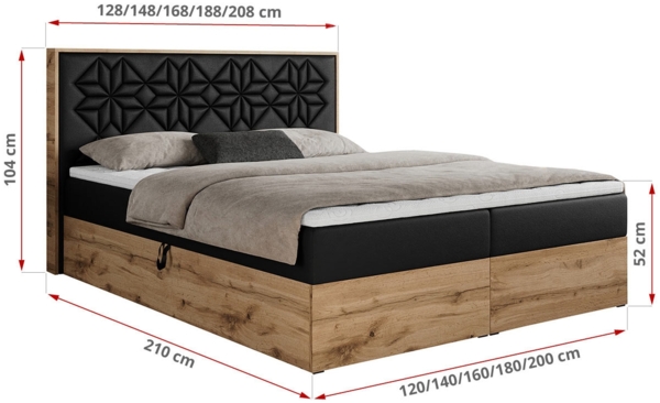 Boxspringbett mit Kopfteil und Topper, Polsterbett - NESSI - 160 x 200 cm - Schwarz Kunstleder - H3 - Topper T25 Bild 5