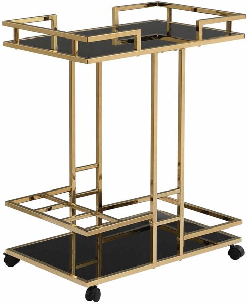 Servierwagen Gold Metall mit Glas Ablagen auf Rollen 67