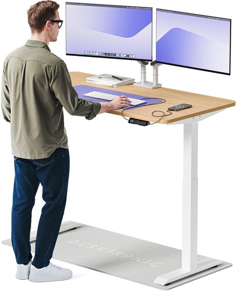 Desktronic HomeOne Elektrisch höhenverstellbarer Schreibtisch 140x70cm Weiß/Eiche mit Memory-Funktion, Anti-Kollisions Technologie, USB-A und USB-C-Ladeanschlüssen