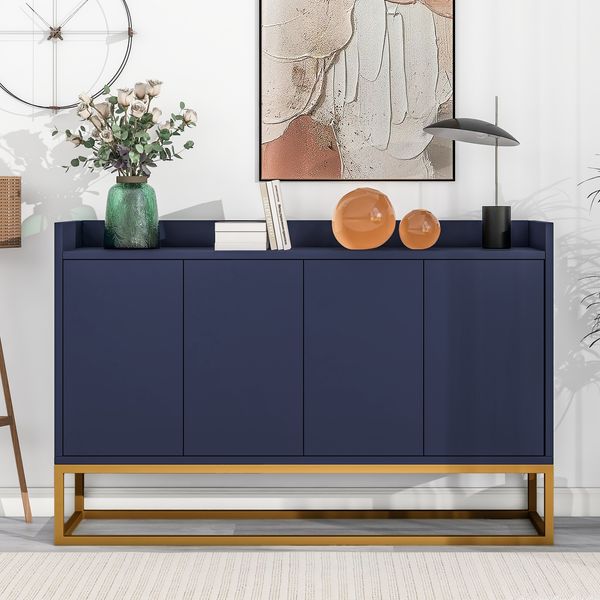 Sideboard, 120x30x80 cm, marineblaues Sideboard im minimalistischen Stil, 4-türig, grifflos