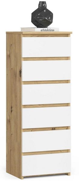 Milord FURNITURE Kommode mit 6 Schubladen 40 cm breit Holz Schrank B40xH109xT35 cm (Highboard Anrichte Schlafzimmer Wohnzimmer Flur Büro Organizer)