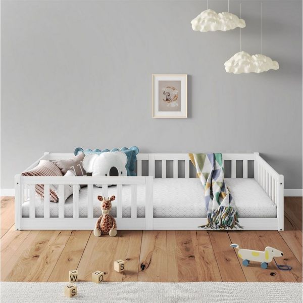IDIMEX Massivholzbett GUSTAVO, Bodenbett GUSTAVO 90x190cm mit Rausfallschutz, massive Kiefer- weiß