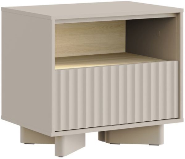 Selsey 'Distria' Nachttisch mit Schublade und geriffelter Front Kaschmirgrau / Eichenholzoptik, 50 cm