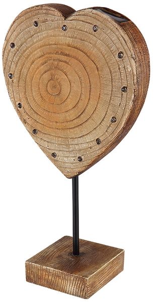 LED Solarleuchte, Holzoptik, Herzform, schwarz, H 50cm