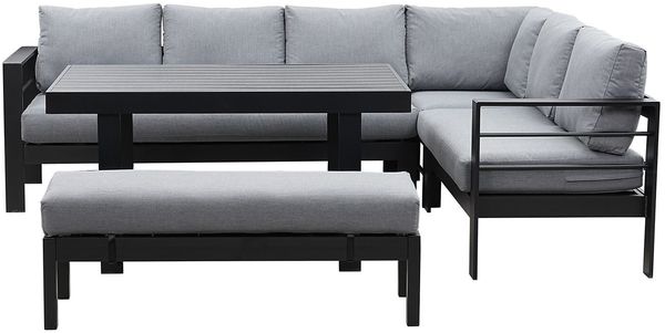 MeXo Gartenlounge-Set Outdoor Gartenmöbel Lounge-Set für 6-8 Personen, (Aluminium-Ecklounge, rechte Ecke, 5-tlg, wetterfest & pflegeleicht), großer Esstisch 130×80 cm, bis 140 kg belastbar je Sitz