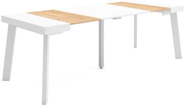 Skraut Home | Ausziehbarertisch | Multifunktionaler ausziehbarer | 220 | Für 10 Gäste | Hölzerne Beine | Moderner Stil | Eiche und weiß