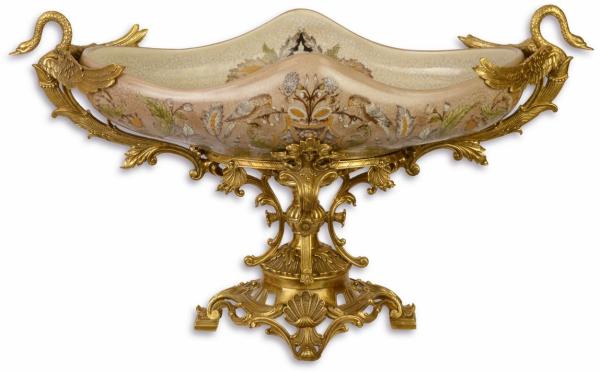 Casa Padrino Jugendstil Obstschale Mehrfarbig / Gold 36,7 x 30 x H. 36,7 cm - Deko Schale