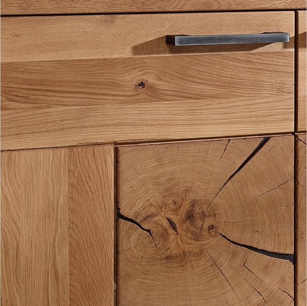Lomadox Wohnwand WINNIPEG-69, (3-St, Highboard Wandboard Lowboard), Wildeiche massiv geölt mit Hirnholz-Element