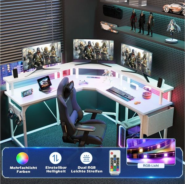 GUNJI Eckschreibtisch L-förm Computertisch Schreibtisch Gamer Tish 120/130/160 (Schreibtisch,130CM Computertisch L Form, PC Tisch,mit Monitorständer)