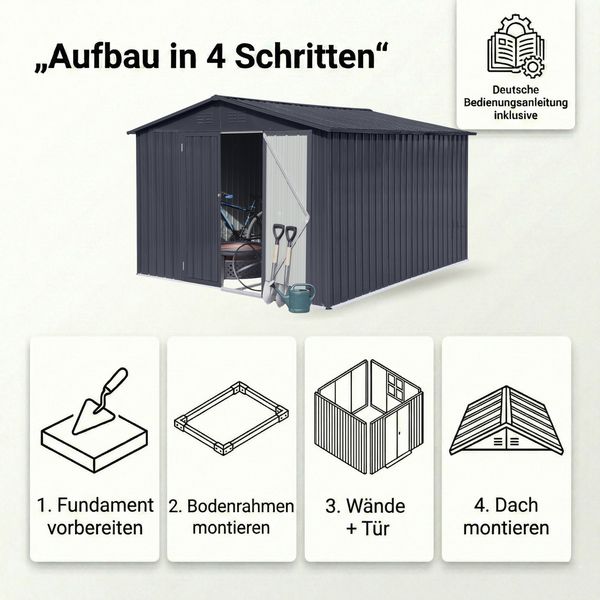 Albatros Profi Gerätehaus XXL – verzinktes Metall in Anthrazit (RAL 7016) | 259x313x192cm, 15,5m³ | Inkl. Schloss & Werkzeughaken | wetterfest Bild 8