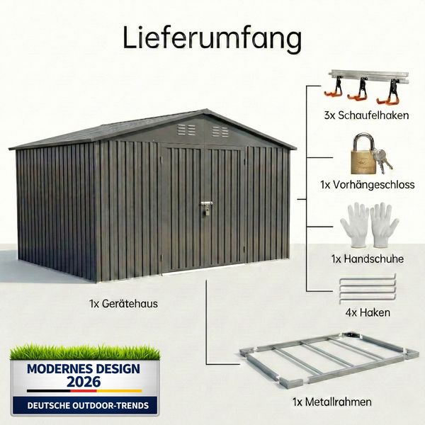 Albatros Profi Gerätehaus XXL – verzinktes Metall in Anthrazit (RAL 7016) | 259x313x192cm, 15,5m³ | Inkl. Schloss & Werkzeughaken | wetterfest Bild 7