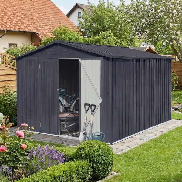 Albatros Profi Gerätehaus XXL – verzinktes Metall in Anthrazit (RAL 7016) | 259x313x192cm, 15,5m³ | Inkl. Schloss & Werkzeughaken | wetterfest