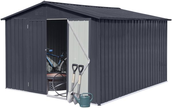 Albatros Profi Gerätehaus XXL – verzinktes Metall in Anthrazit (RAL 7016) | 259x313x192cm, 15,5m³ | Inkl. Schloss & Werkzeughaken | wetterfest Bild 10