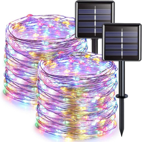 Athlix LED-Lichterkette Solar LED-Lichterkette 2x Solar Lichterkette Außen 10m 100 LED, 10m 100 LED Outdoor Solarlichterkette, Wasserdicht und 8 Modi
