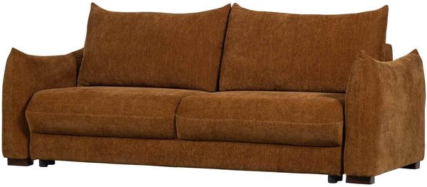 Schlafsofa Jonne Chenille, modern wandelbar mit Bettkasten, 3-Sitzer in Braun, weich gepolstert