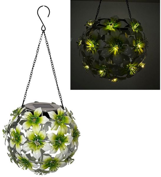 Online-Fuchs LED Gartenleuchte Hibiskusblüten zum Aufhängen mit LED-Lichterkette und Solarpanel, 30 LEDs, Warmweiß, stimmungsvolle Beleuchtung für den Außenbereich
