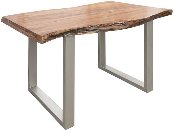 Baumtisch Akazie 140x90x77 natur lackiert / U-Beine silber matt FREEFORM 5