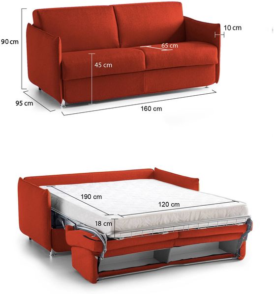 Dmora 2-Sitzer Schlafsofa Follina, Schlafsofa fürs Wohnzimmer, gepolstert, abnehmbar, 100 % Made in Italy-Qualität, 160x95 h90 cm, Orange Bild 3
