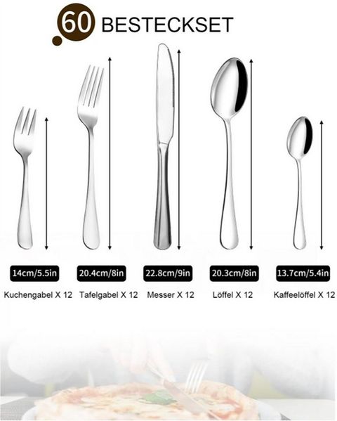 SinLaw Besteck-Set Besteckset aus Edelstahl, Messer, Gabel und Löffel Besteck Familie Set (60-tlg), 12 Personen, Geeignet für 12 Personen, 5 x 12 Besteckteile