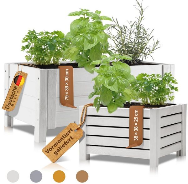 BooGardi Pflanzkübel Pflanzkasten Holz mit Vlies · 2 Größen & 4 Farben (1 St, Blumenkasten quadratisch · 38x38x25cm Weiß · klein), Blumenkübel für Balkon, Terrasse & Garten