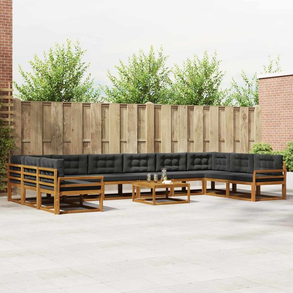 vidaXL Outdoor-Sofagarnitur mit Kissen 11 pcs Natur und Anthrazit 3368275