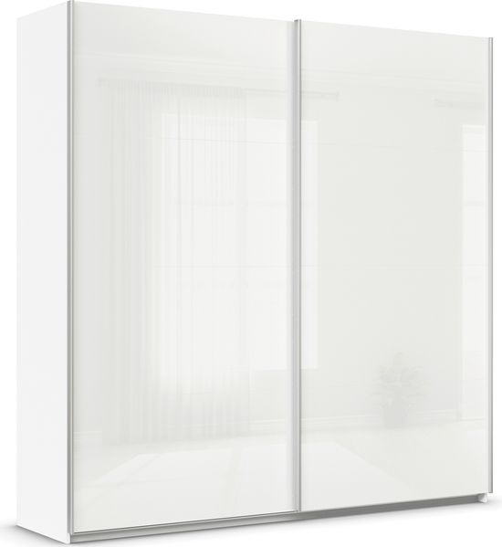 rauch Quadra, Kleiderschrank, Schiebetürenschrank, 2-türig, mit Glasfront, mit 3 Kleiderstangen und 6 Einlegeböden, Farbe Weiß/Glas Weiß, BxHxT 226x229x62cm Bild 3