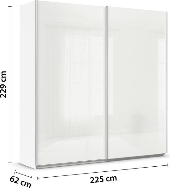 rauch Quadra, Kleiderschrank, Schiebetürenschrank, 2-türig, mit Glasfront, mit 3 Kleiderstangen und 6 Einlegeböden, Farbe Weiß/Glas Weiß, BxHxT 226x229x62cm Bild 4