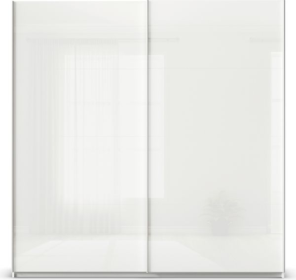rauch Quadra, Kleiderschrank, Schiebetürenschrank, 2-türig, mit Glasfront, mit 3 Kleiderstangen und 6 Einlegeböden, Farbe Weiß/Glas Weiß, BxHxT 226x229x62cm Bild 2